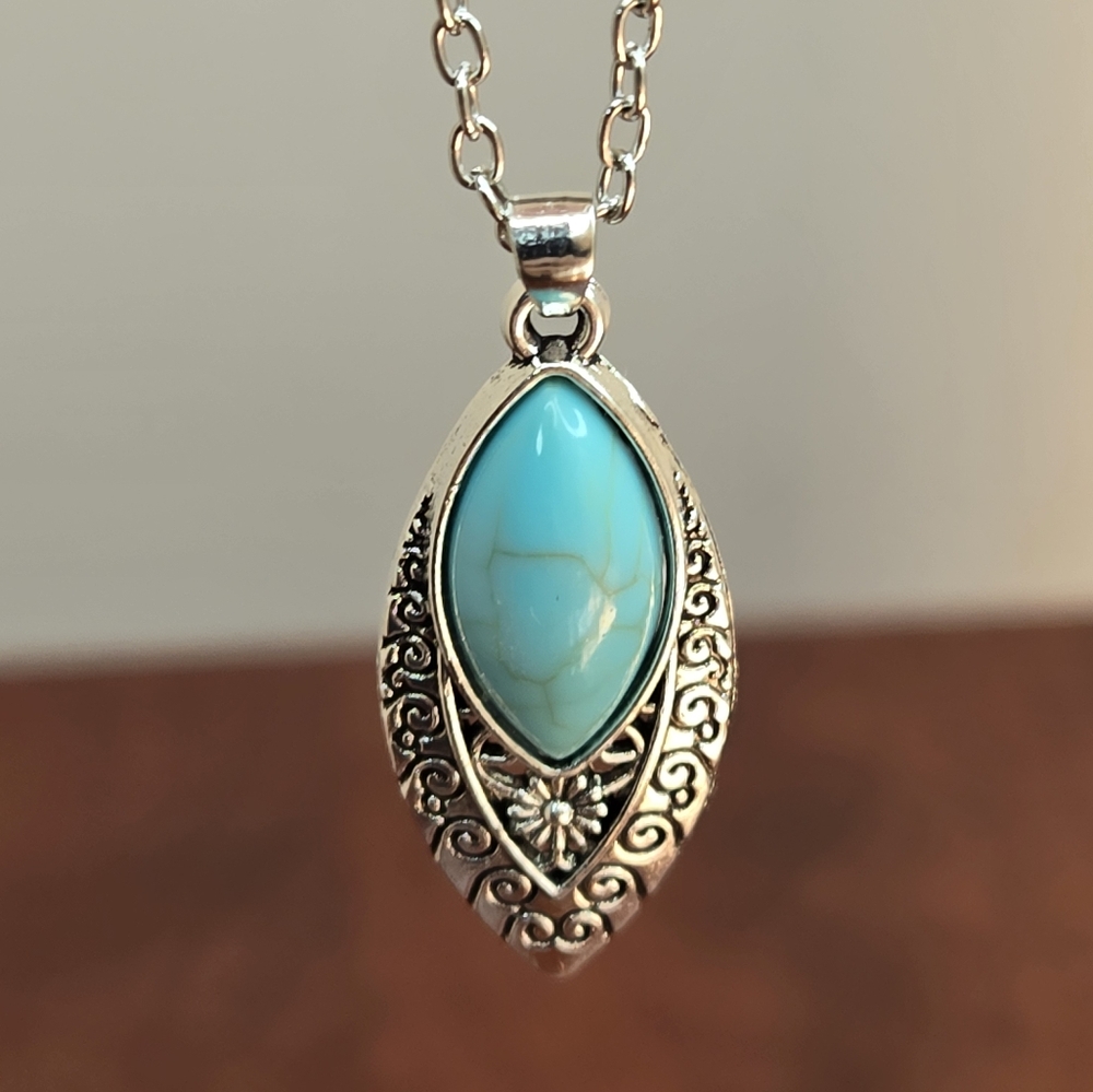 Silver and Turquoise Pendant Necklace